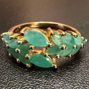 18K Gold Over Sterling Silver Bypass Ring • Genuine Emerald 1.34ctw • Vintage